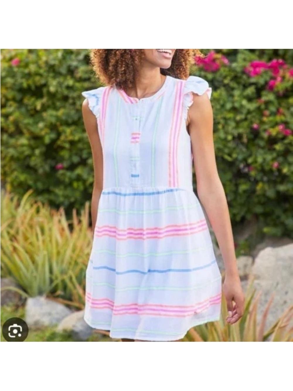Vineyard Vines “Guava” White Mini Dress with neon Pink, Blue, & Green Size 6